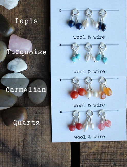 Crystal and Freshwater Pearl Stitch Markers - Mini (set of 6)